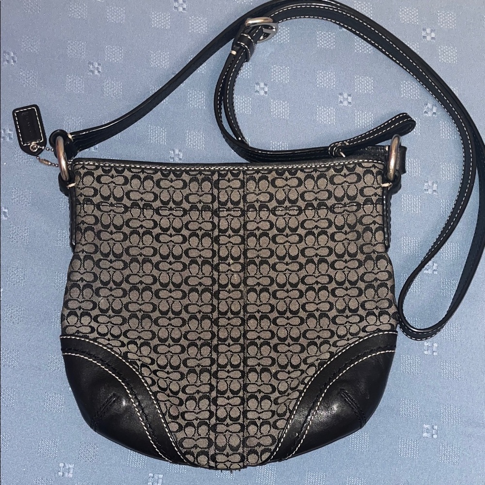 Coach Vintage Signature Black and Gray Crossbody Bag with original mini hangtag.